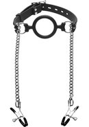 Master Series Mutiny Silicone O-ring Gag With Nipple Clamps...