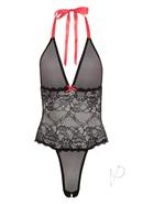 Barely Bare V Plunge Lace And Mesh Teddy Black One Size